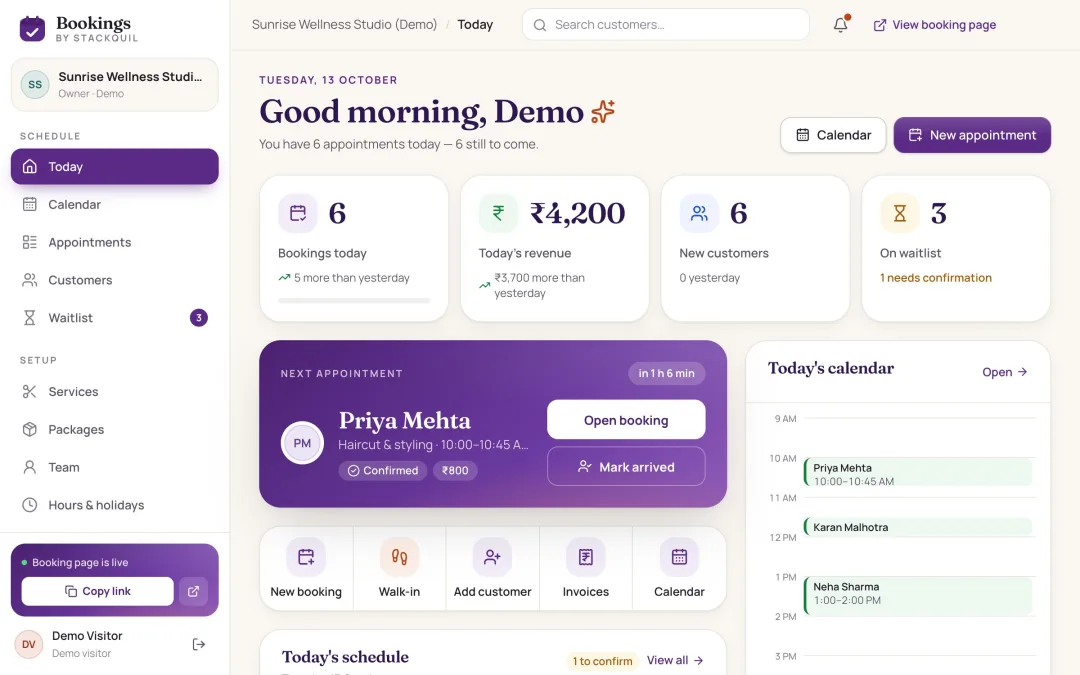 StackQuil Bookings screenshot