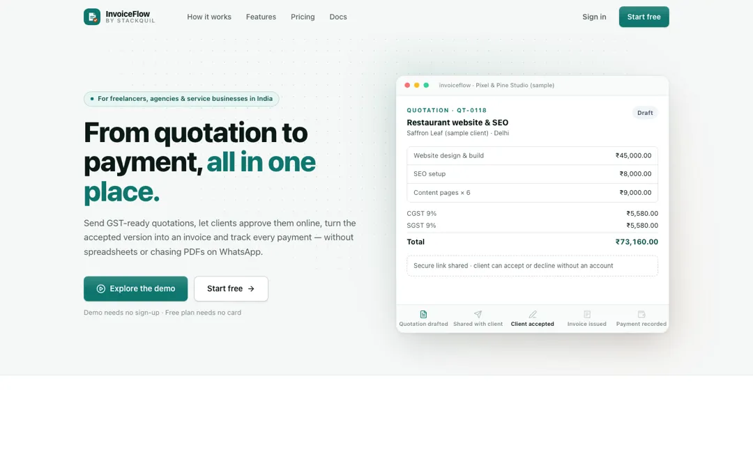StackQuil InvoiceFlow screenshot